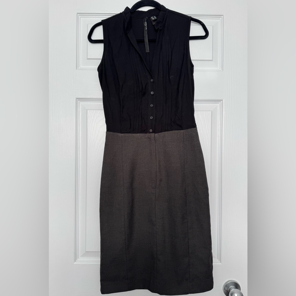 Mango Sleeveless Two-Tone Midi Dress in Black and Dark Gray